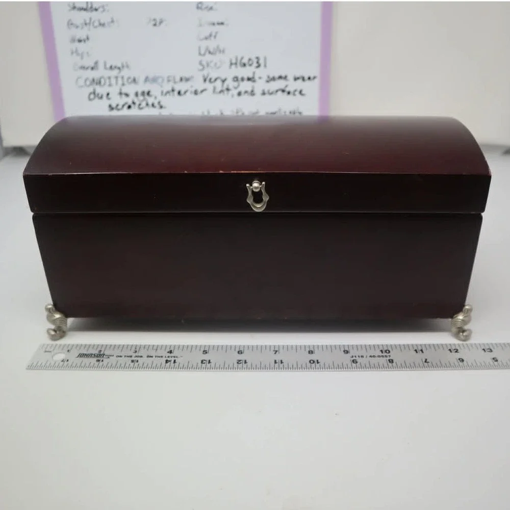 Dark Walnut Jewelry Box Kmart Wood Domed Mirror Scroll Feet Organizer Classic